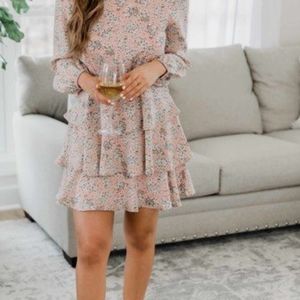 Pink lily poetic love ruffle hem floral dress